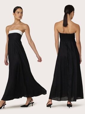 Lusana Alora Maxi Dress S Black White Linen Contrast Maxi NWT Lightweight Flowy